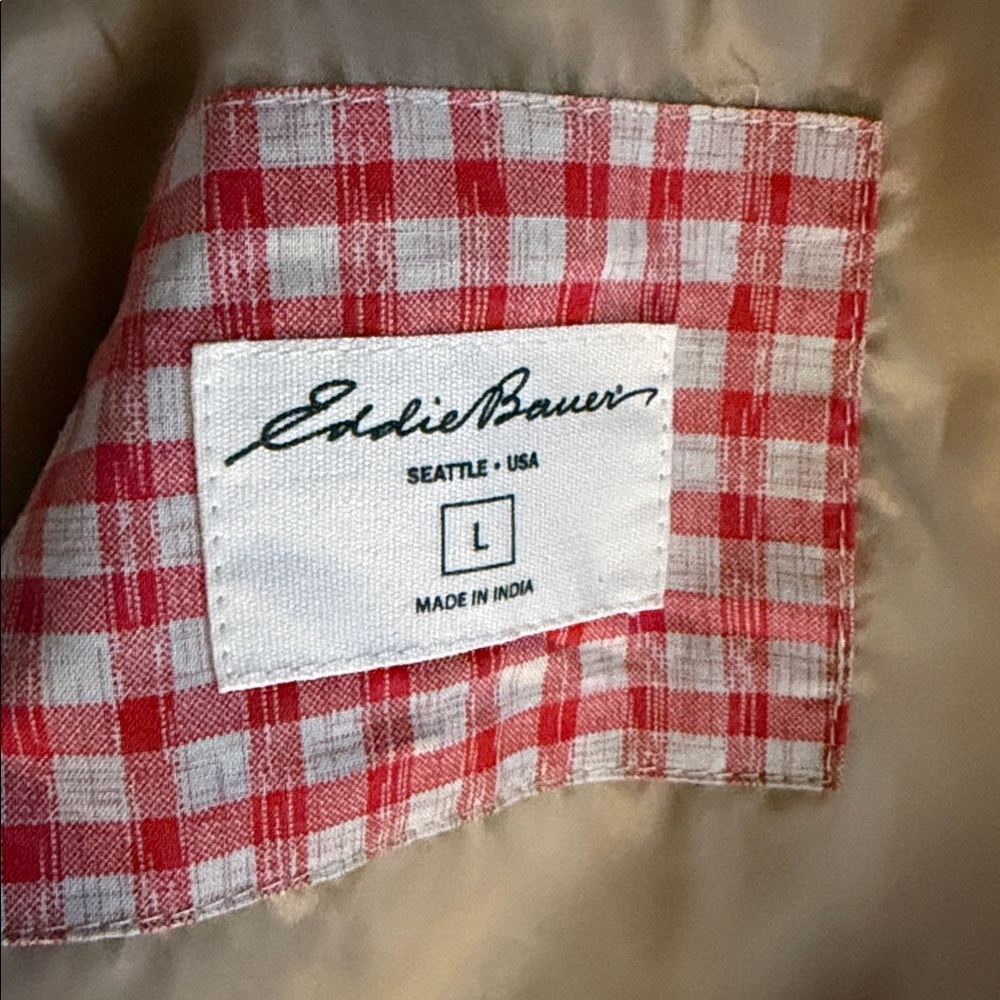 Eddie Bauer Trench Coat/Jacket Button Front Mid Length Classic Staple Neutral L - Picture 5 of 13